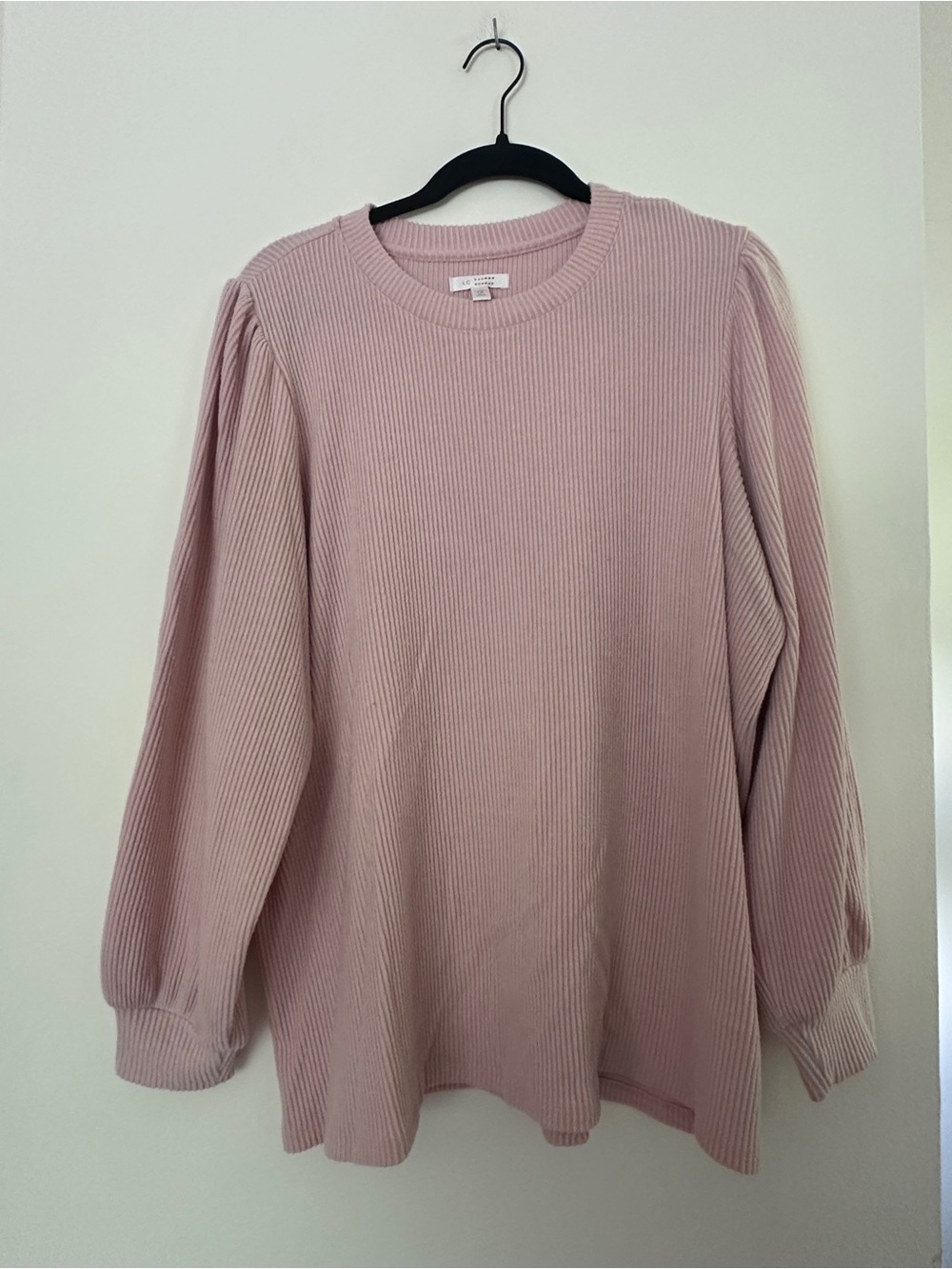 Light Pink/Mauve Ribbed Balloon-Sleeve Sweater